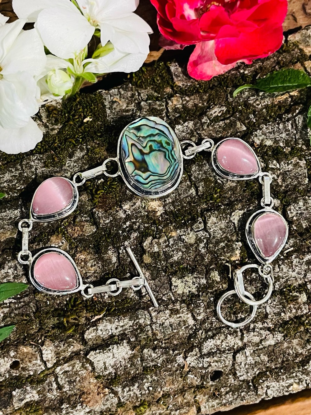 Abalone Cat Eye 925 Sterling Silver Bracelet